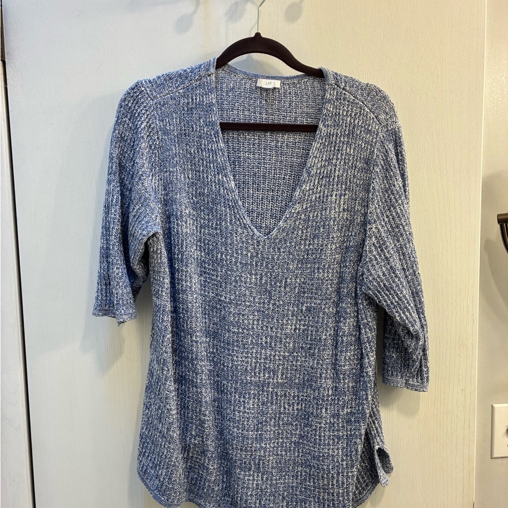 J Jill Blue Knit V-Neck Sweater